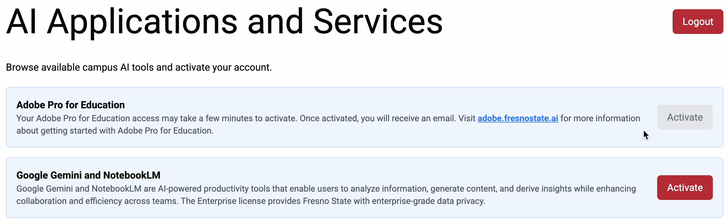 AI Applications and Services Logout