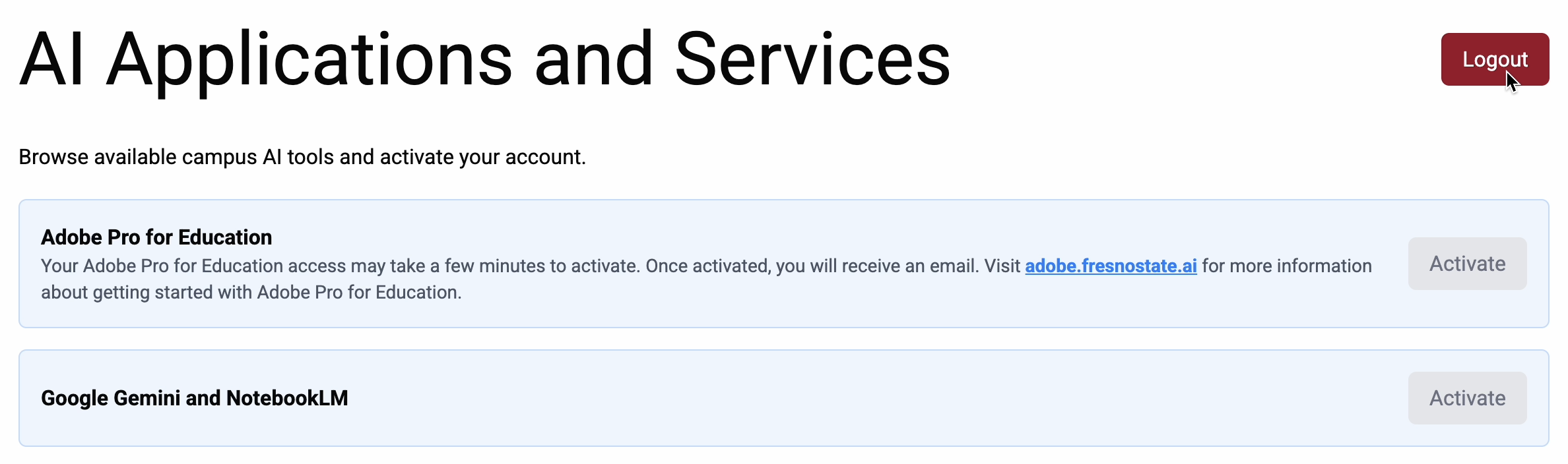 AI applications and services log out