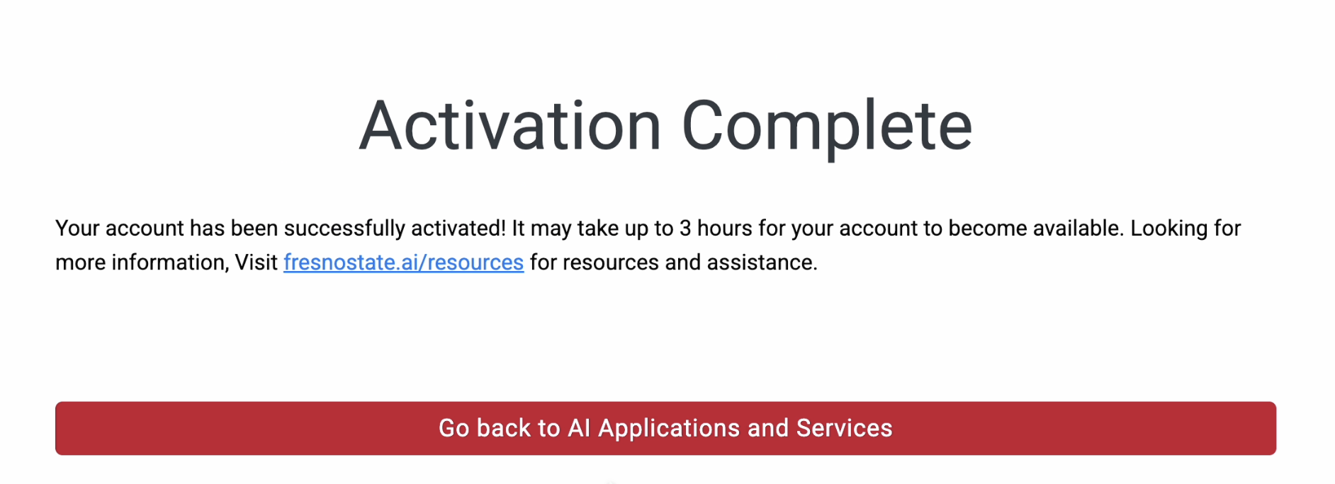 activation complete message