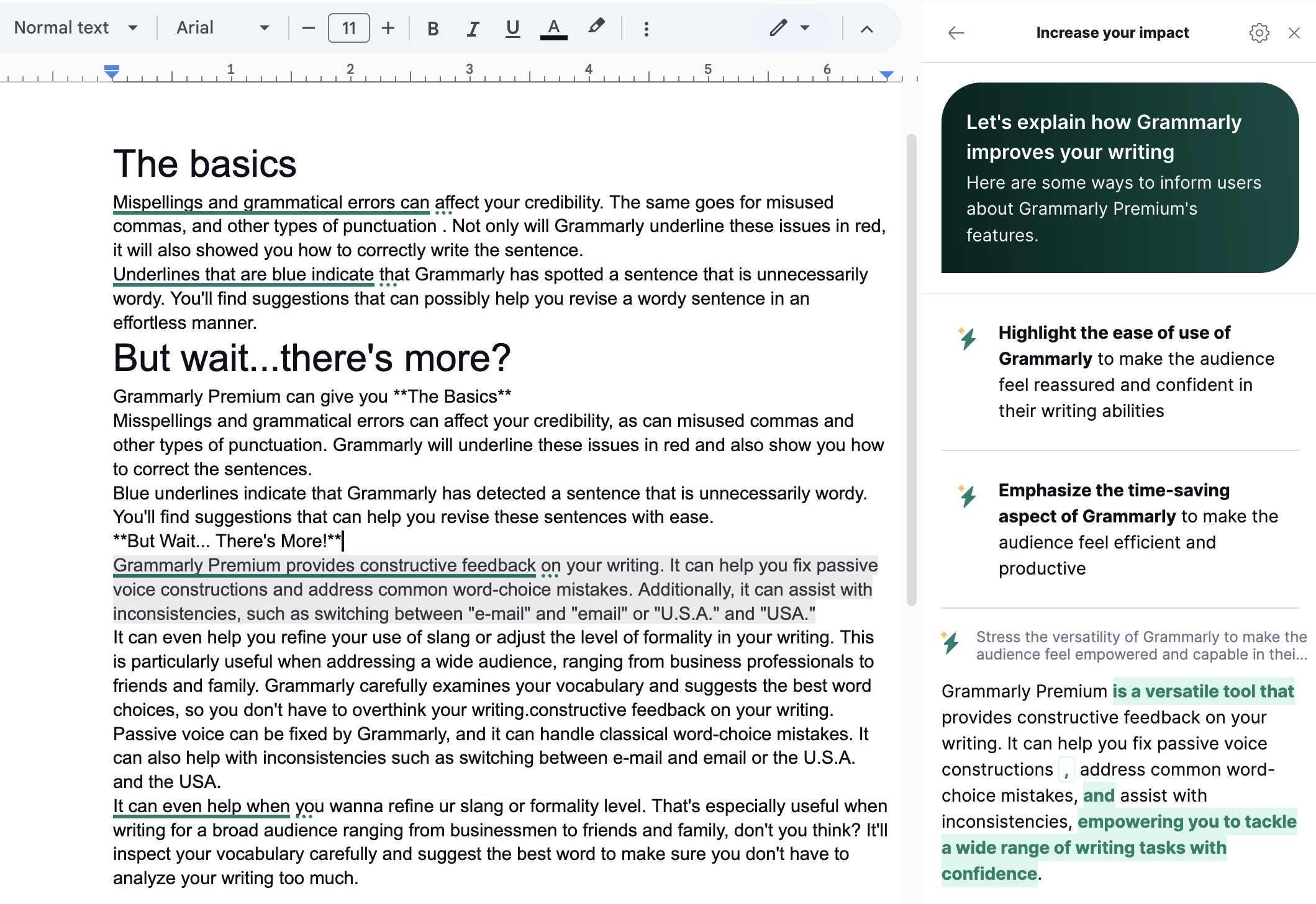Google docs grammarly increase your impact menu