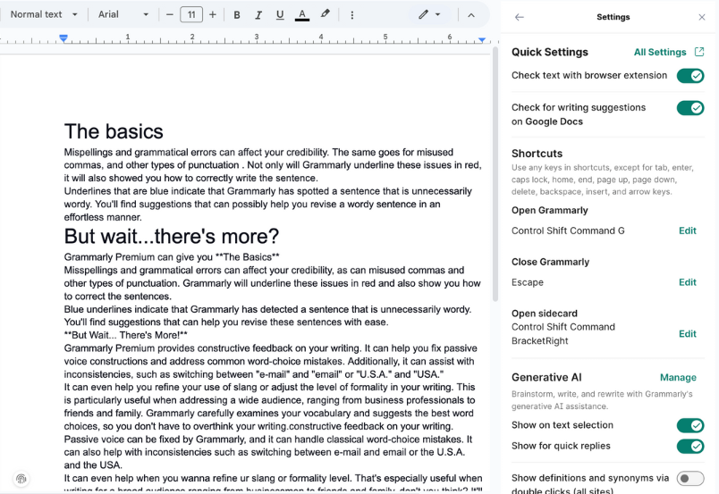 Google docs settings menu