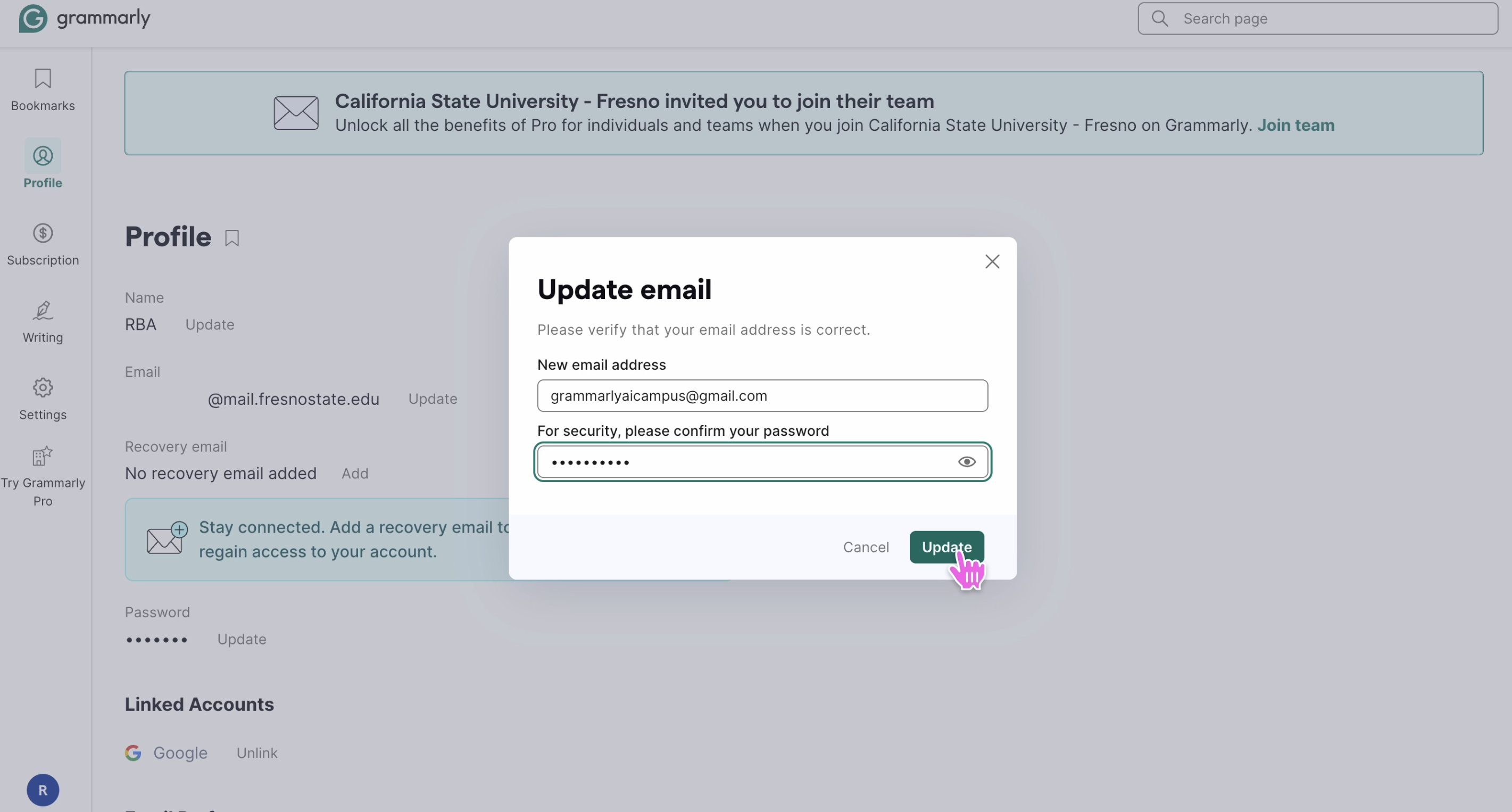 New email address New email address and password written