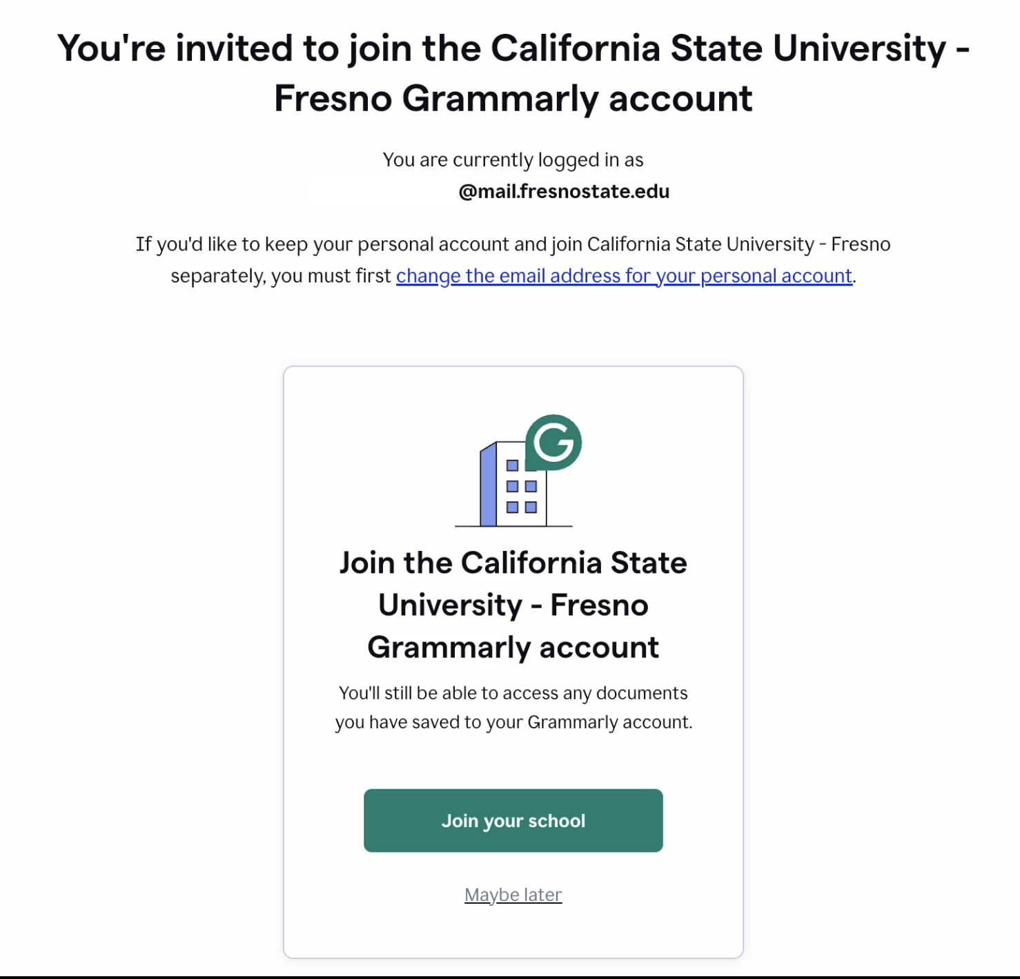Grammarly Invitation change email address for grammarly - invitation