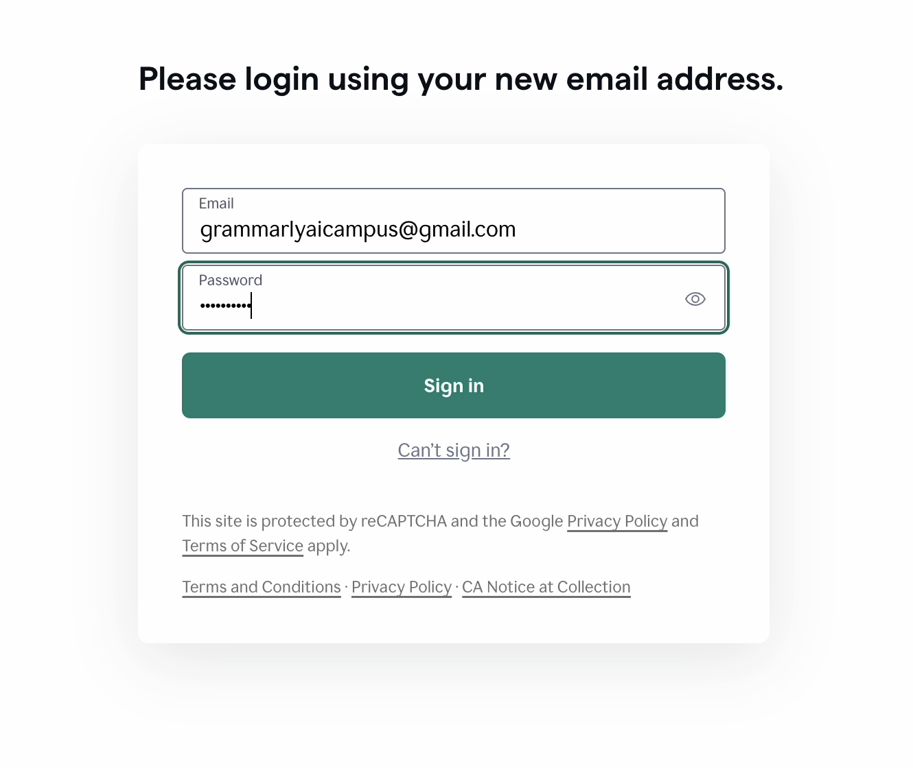 Login with new email address Please login using youe new email address