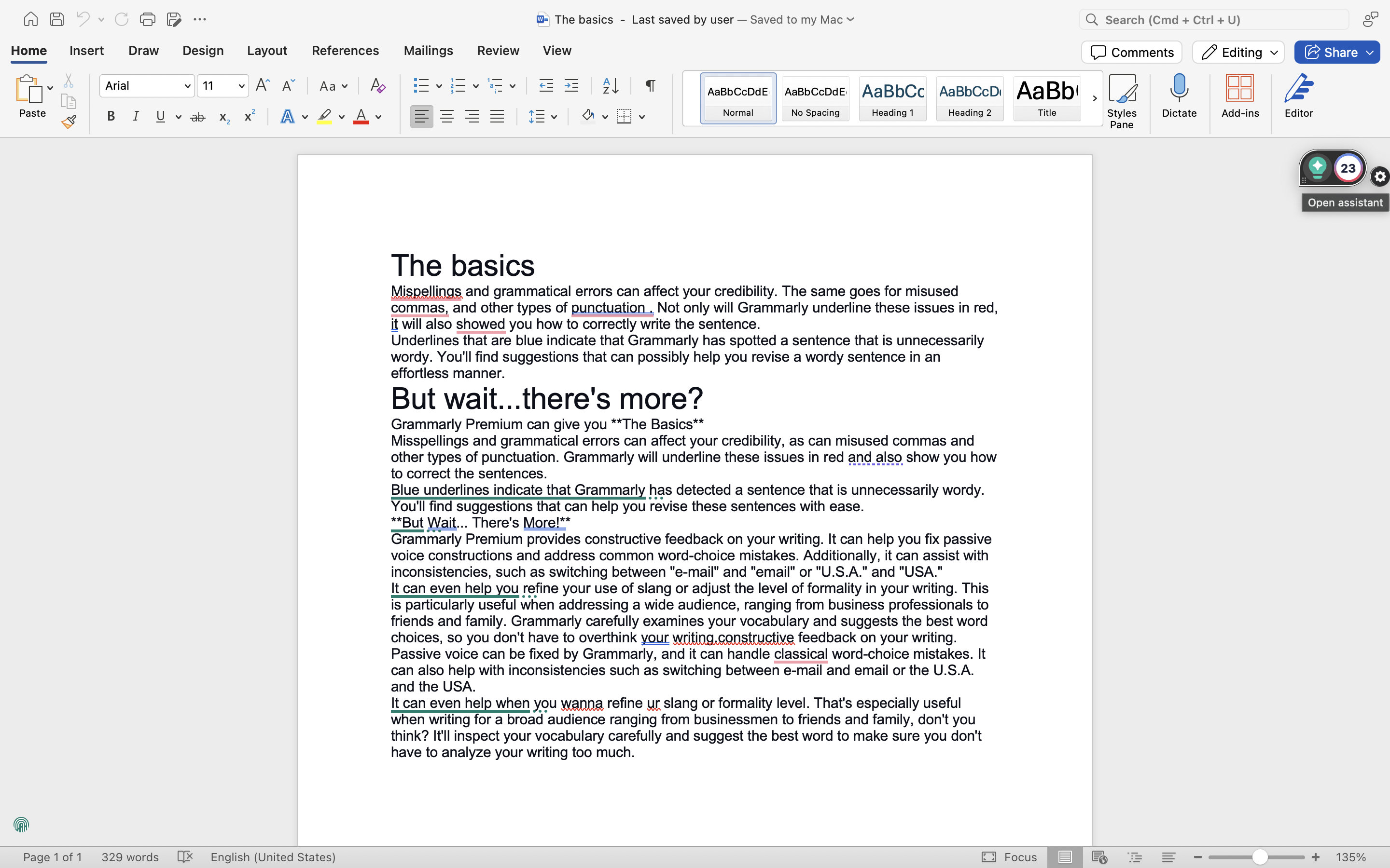 Microsoft Word grammarly open assistant
