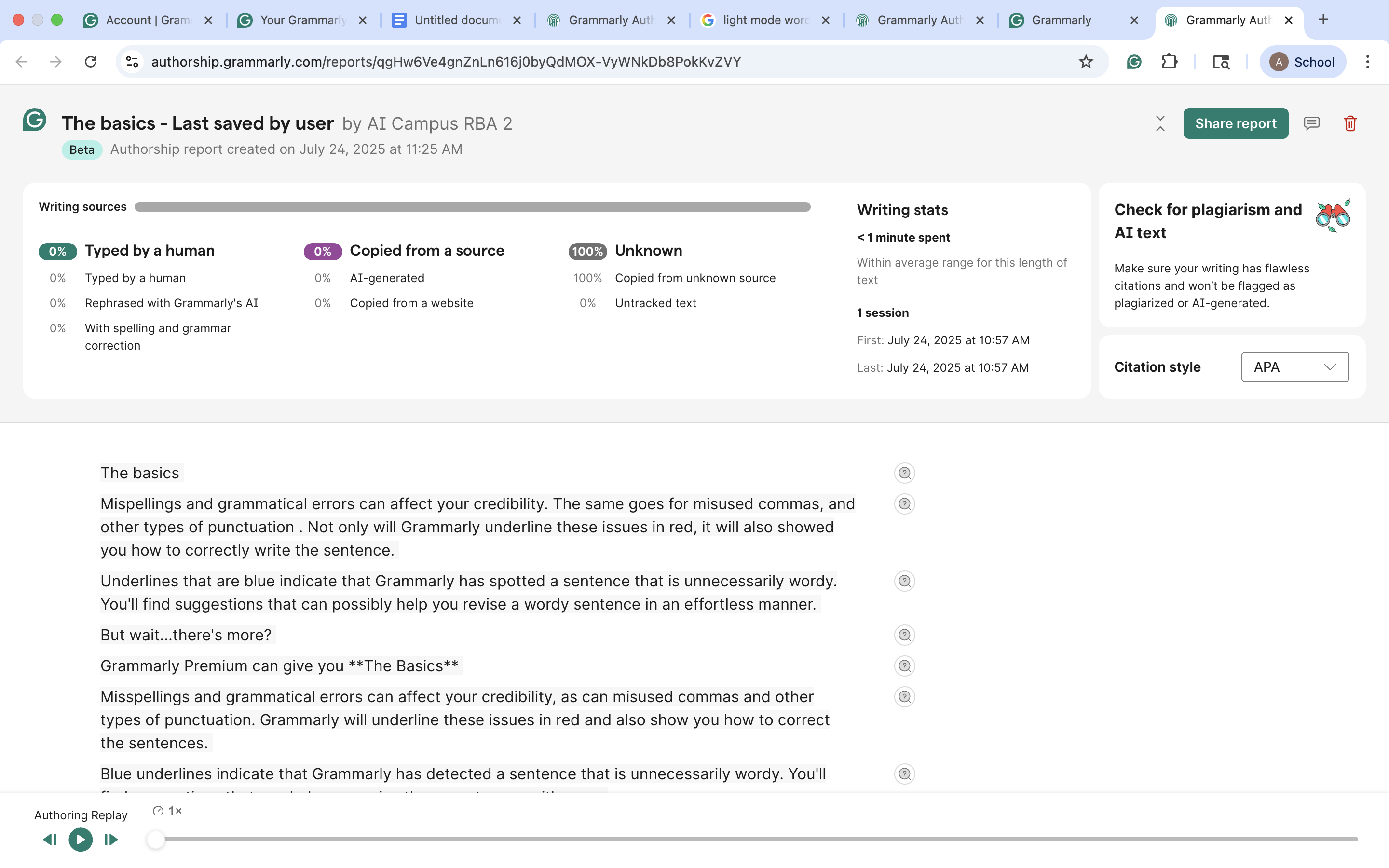 Microsoft word tracking report