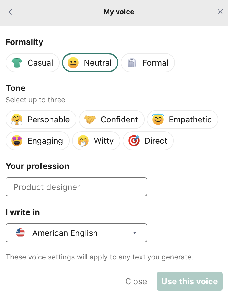 Microsoft Word set your voice