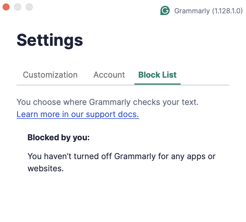 settings menu block list tab